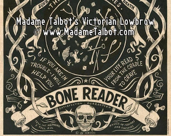 The Bone Reader Poster Divination Fortune Telling poster hand drawn by Madame Talbot