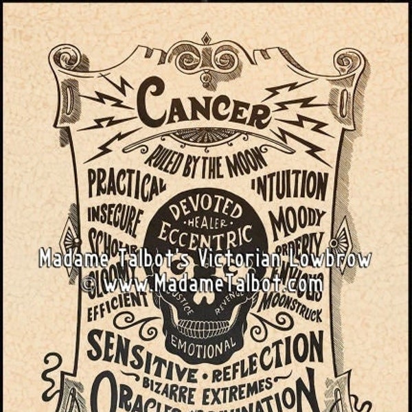 Cancer Zodiac Poster Horoscope Astrology Astrological Star Sign Print