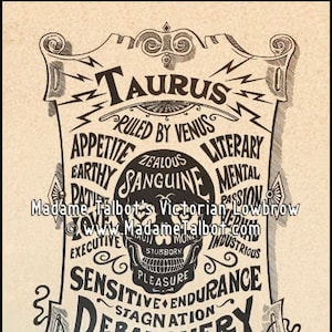 Taurus Zodiac Poster Horoscope Astrology Astrological Star Sign Print