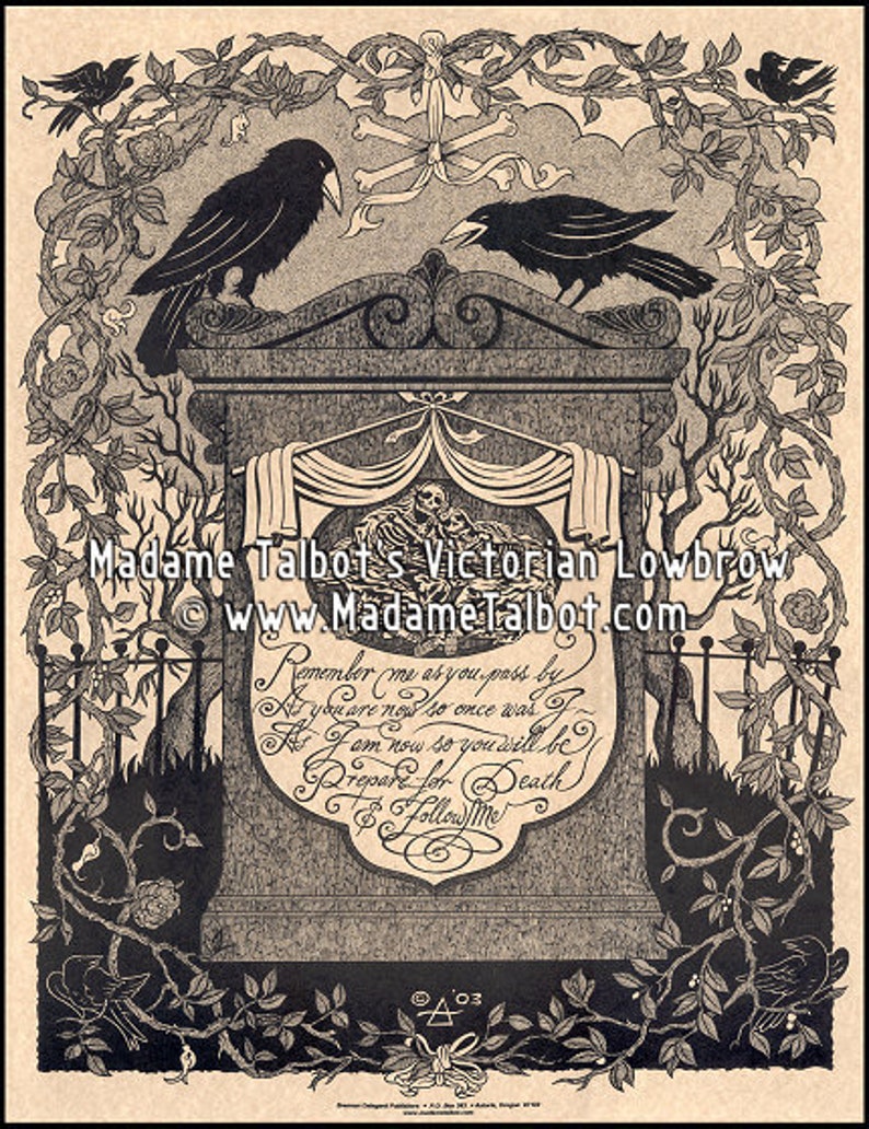 O Death Victorian Tombstone Raven Crows Mourning Funeral Poster image 1