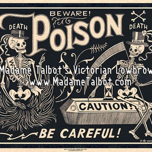 Black Poison Parchment Label Poster Skeleton Madame Talbot's Victorian Lowbrow