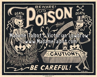Black Poison Parchment Label Poster Skeleton Madame Talbot's