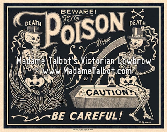 Black Poison Parchment Label Poster Skeleton Madame Talbot's