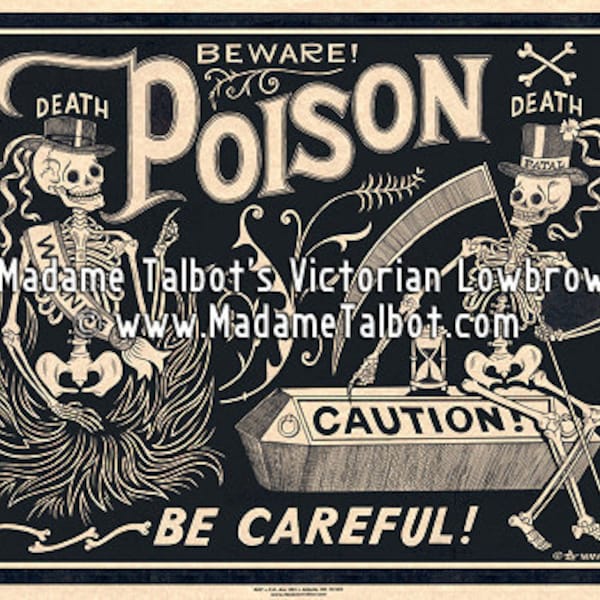 Black Poison Parchment Label Poster Skeleton Madame Talbot's Victorian Lowbrow