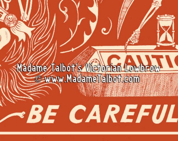 Red Poison Label Skeleton Beware Poster Madame Talbot's Victorian