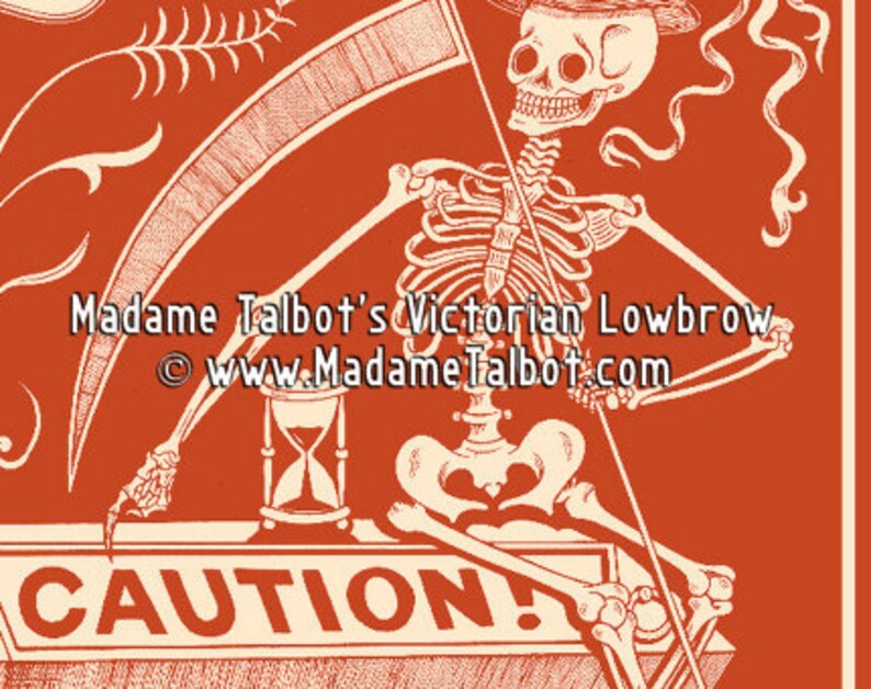 Red Poison Label Skeleton Beware Poster Madame Talbot's Victorian Lowbrow image 3