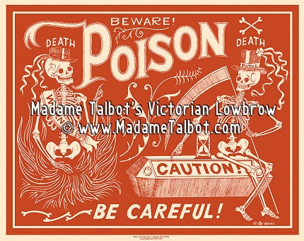 Red Poison Label Skeleton Beware Poster Madame Talbot's Victorian
