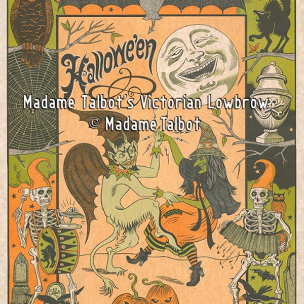 Madame Talbot's Victorian Lowbrow Halloween Dancing Witch Devil Poster