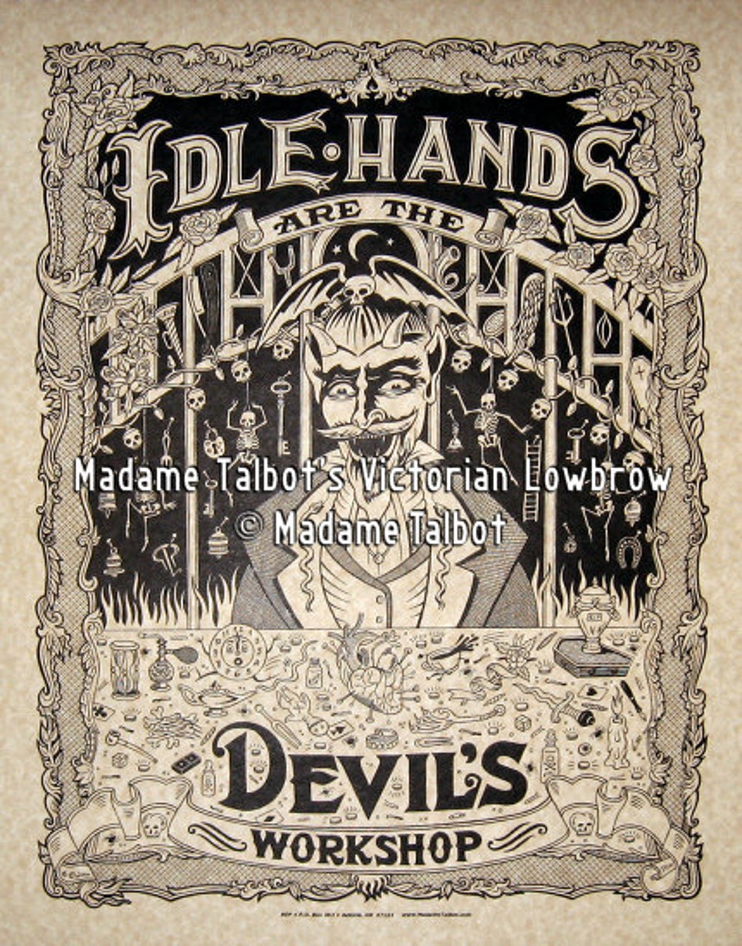 Idle Hands and the Devil's Workshop Playthings Parchment Print