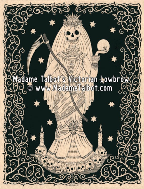 Download Santa Muerte Saint Death Skeleton Victorian Lowbrow Poster Etsy PSD Mockup Templates