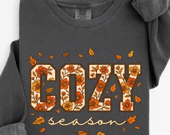 Autumn Floral Cozy Season Long Sleeve T-Shirt: Cotton Fall Sweatshirt