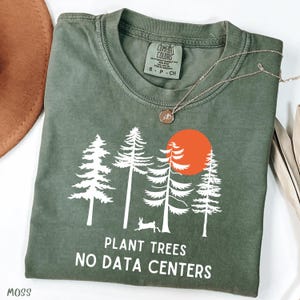 T-shirt met de tekst "Geen datacenters", "Bescherm onze gemeenschap"-shirt, "Stop datacenters"-shirt, "Plattelandsactivisten"-shirt, "Milieuprotest"-shirt