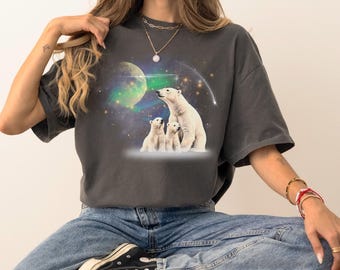 Comfort Colors® Polar Bears Mystical Vintage Graphic T-shirts, Retro Polar Bear baggy Moon Tshirt, Alaska Nature Shirt, bear Lovers shirt