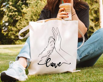 Dog Paw & Hand Drawn Cotton Tote Bag - Dog Lover Gift