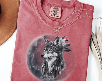 Comfort Colors Wolf Graphic T-shirt: Vintage Boho Style