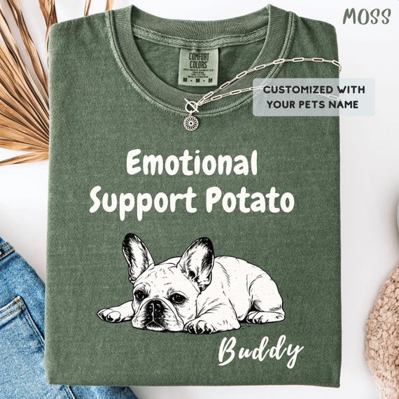 French Bulldog Emotional Support Potato Shirt, Personalized Frenchie Mom Tee, Funny Dog Mom Gift, Comfort Colors® Shirt