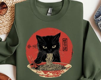 Camiseta Kawaii Cat Ramen, Camiseta Neko Japonesa, Sudadera de Gato Anime Linda