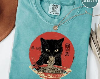 Comfort Colors Cat Ramen T-Shirt: Japanese Kawaii Tee