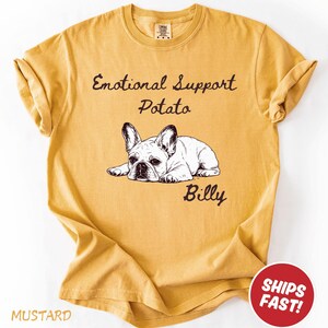 Camiseta personalizada de apoyo emocional con diseño de bulldog francés y patata, regalo personalizado para mamás perrunas.
