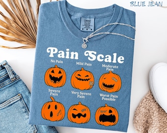 Halloween Nurse T-Shirt: Comfort Colors Pain Scale Pumpkin RN Tee
