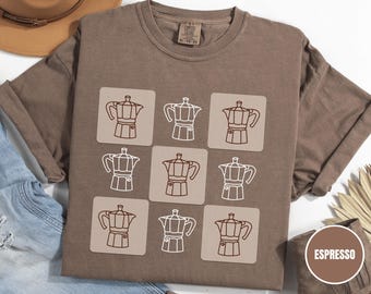 Comfort Colors Coffee Lover T-Shirt: Checkerboard Grunge Style