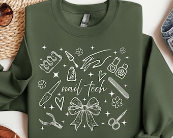 Nail Tech Coquette Shirt oder Sweatshirt, Nageldesigner Geschenk, Kosmetik Top, Manikürist Rundhals Ausschnitt, Nageldesign T-Shirt