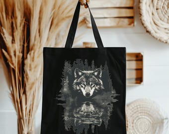 Vintage 90s Wolf Graphic Cotton Tote Bag - Wolf Lover Gift