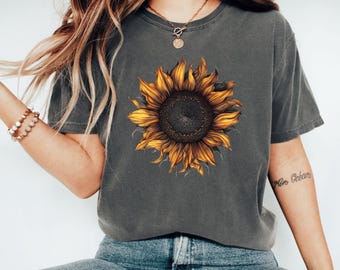 Comfort Colors Vintage Solros T-shirt: Retro Blommig T-shirt