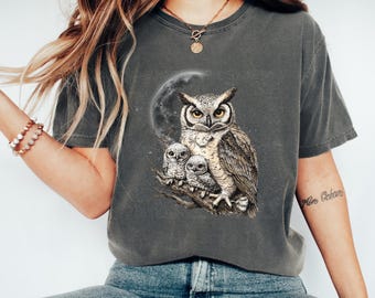 Comfort Colors Owl T-shirt: Vintage 90-talsstil, Uggla och ugglor