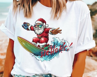Surfing Santa Christmas T-Shirt: Tropical Holiday Tee