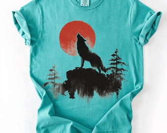 Vintage Wolf Comfort Colors® T-shirt of sweater, jaren 90 retro Wolf graphic T-shirt, T-shirt Wolf Lover Nostalgia, Mountain Nature oversized top