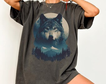 Vintage Wolf Comfort Colors® T-shirt of sweater, jaren 90 retro Wolf graphic T-shirt, T-shirt Wolf Lover Nostalgia, Mountain Nature oversized top