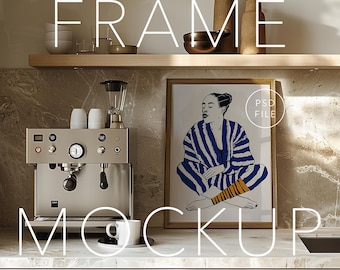 Coffee station. Picture Frame Mockup, Kitchen, ISO / DIN A Ratio, PSD Photoshop file, Wood Frame, Boho Style, Interior Frame, Vertical