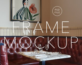 Picture Frame Mockup, Pub, Restaurant, Bar,  ISO / DIN A Ratio, PSD Photoshop file, Wood Frame, Interior Frame, Horizontal Landscape Mockup