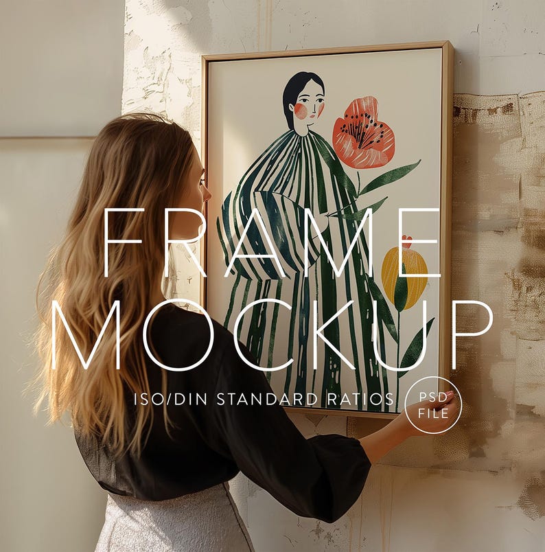 Picture Frame Mockup, Woman, ISO / DIN A Ratio, PSD File