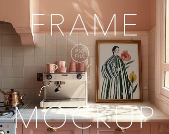 Picture Frame Mockup, Kitchen, ISO / DIN A Ratio, PSD Photoshop file, Wood Frame, Boho Style, Interior Frame, Vertical Coffee station