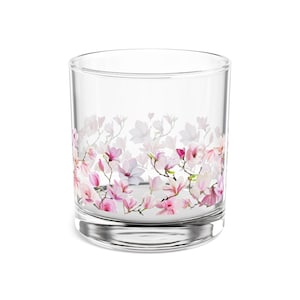 桜グラス、桜ガラカップ、桜アルコールグラス、フローラルロックグラス、10オンス
