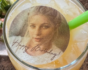 Personalized Edible Drink Toppers for Cocktails | Wafer Paper with Logo or Photo | Wedding & Party Decor