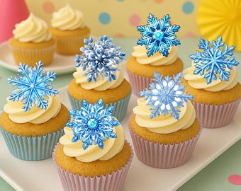 Edible Snowflake Cupcake Toppers, Wafer & Sugar Paper, Winter Party Decorations