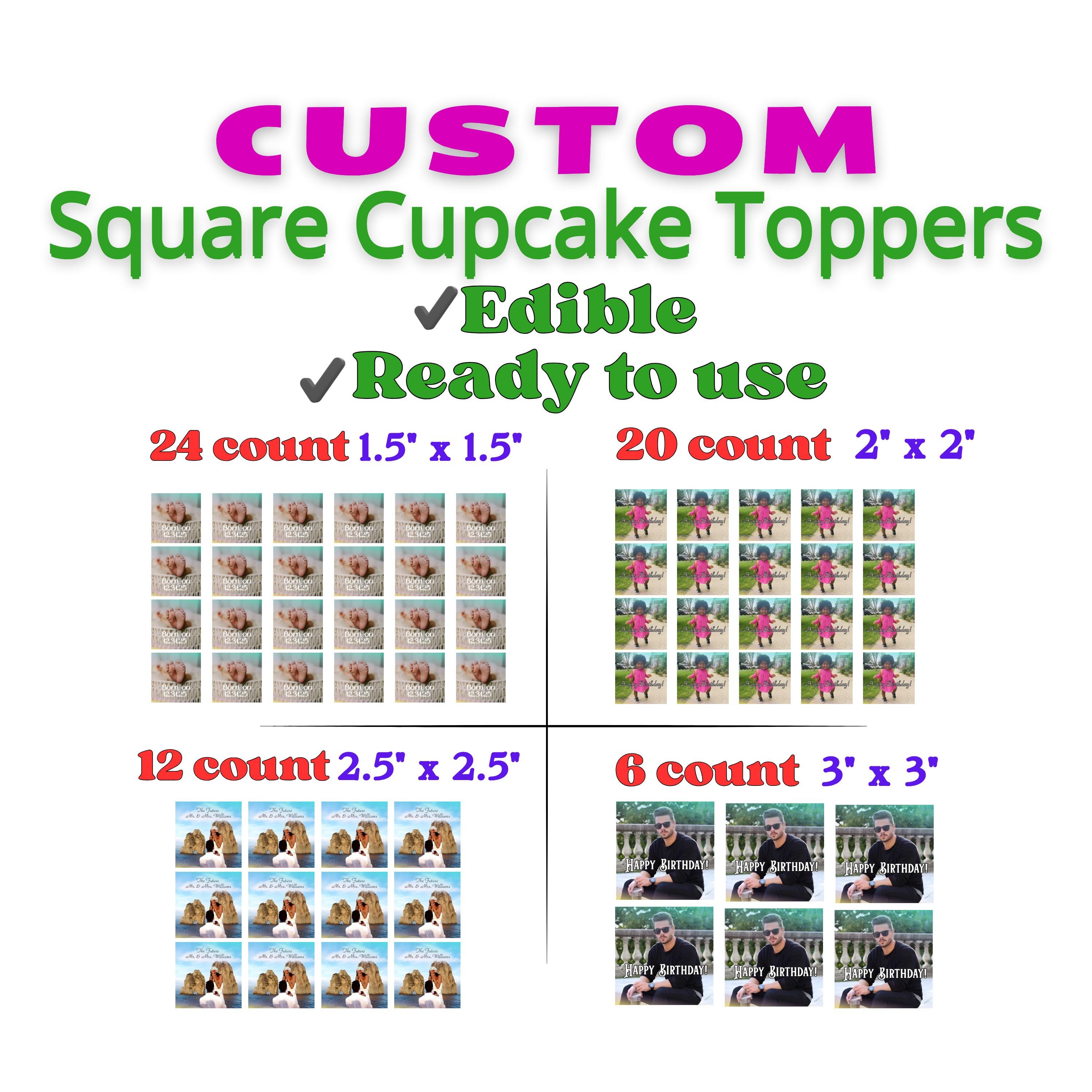 Custom Square Edible Toppers, Personalized Cupcake & Cookie Images, Brownie and Rice Krispie Treat Toppers, Pre-Cut