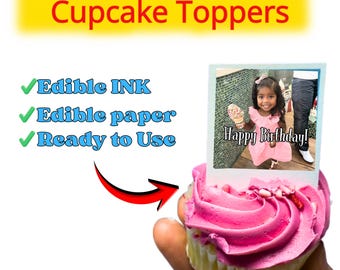Edible polaroid photo Cupcake Toppers, Personalized Picture Toppers for Birthdays & Parties | Edible  Sugar paper (Icing sheet)