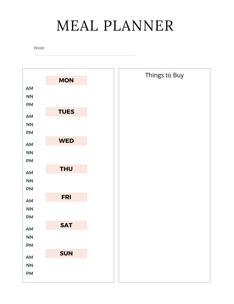 Organization Digital Printable Weekly Meal Planner Meal Prep Template ...
