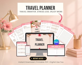 Printable Travel Planner |Vacation Planner Bundle | Trip Itinerary Template | Packing List| Travel Budget Tracker Digital Download