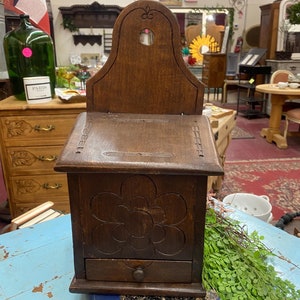 Antique French Wood Kitchen Sel Salt Spice Box with Drawer #112