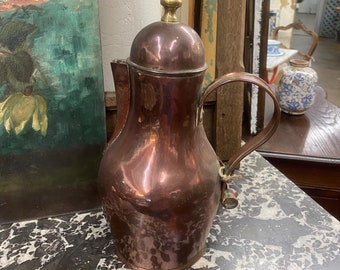 Antique French Copper Coffee Pot with Brass Handle