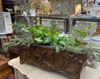 Antique Ornate Carved French Wood Jardiniere Antique Indoor Garden Planter #2