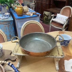 Antique French shallow Copper Pan with Large handles French kitchen #176
