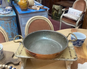Antique French shallow Copper Pan with Large handles French kitchen #176