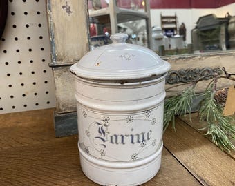 French Blue and White Antique Enamel Canister Set French Kitchen