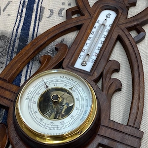 French Carved Wood Wall hanging Thermometer and Barometer #273